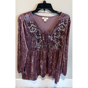 Style & Co. Crushed Velvet Embroidered Tunic – Size Large – Like New (Worn Once)